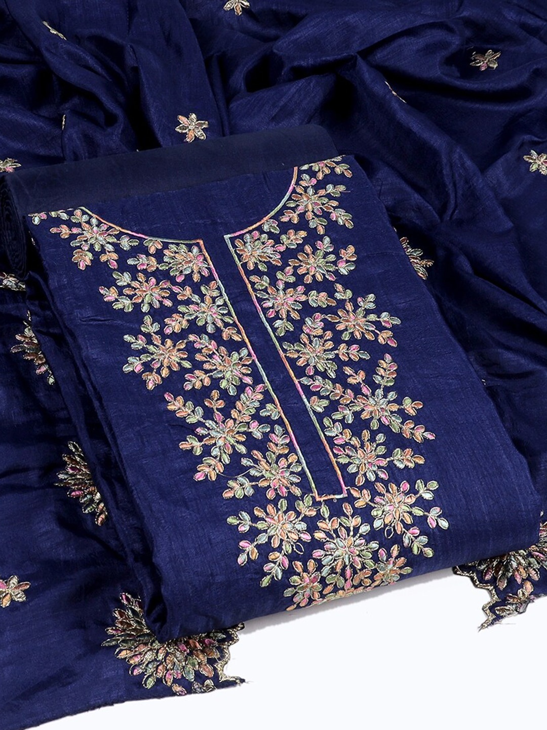 

Sun Fashion And Lifestyle Ethnic Embroidered Unstitched Dress Material, Navy blue