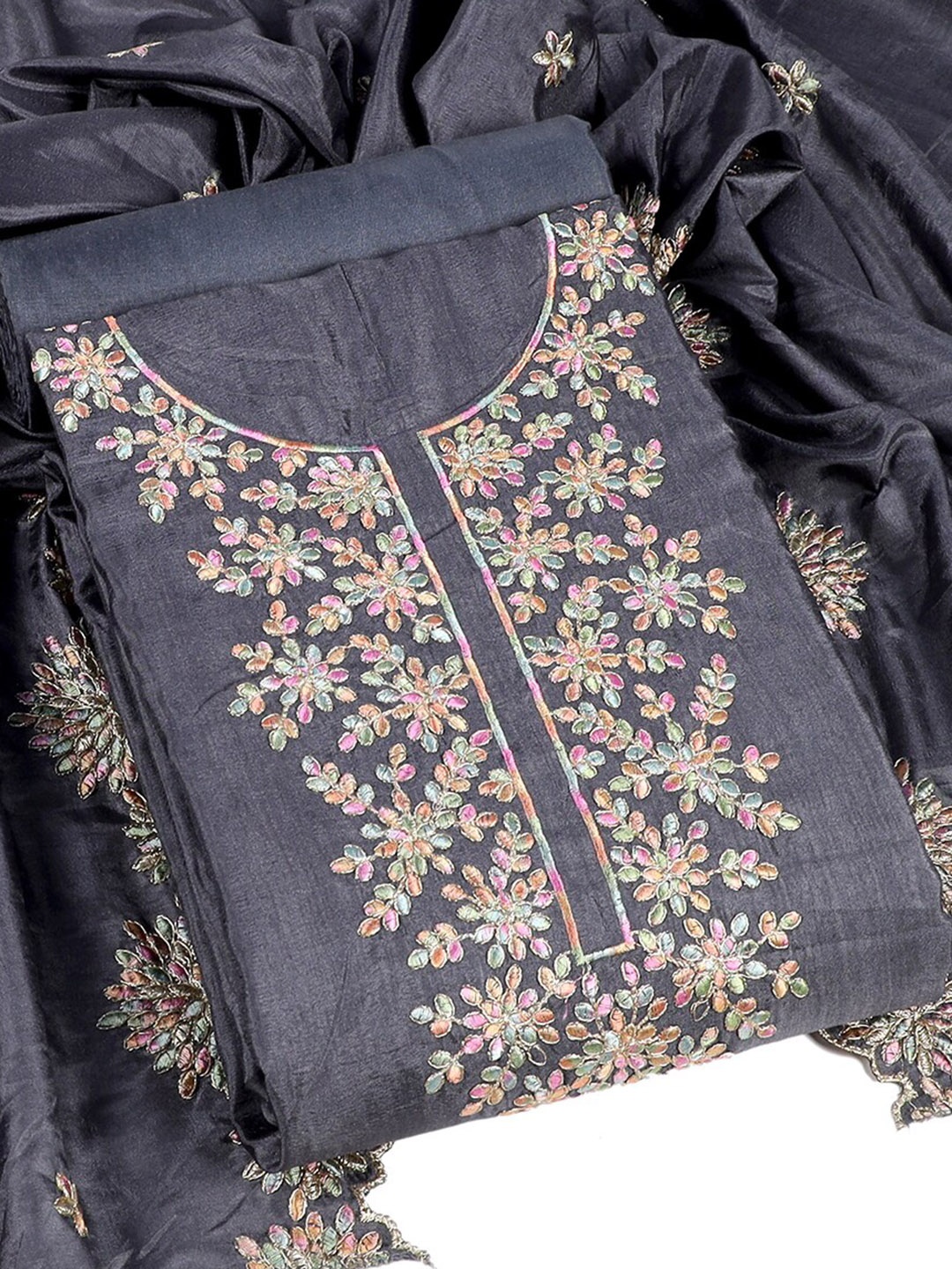 

Sun Fashion And Lifestyle Ethnic Embroidered Unstitched Dress Material, Grey