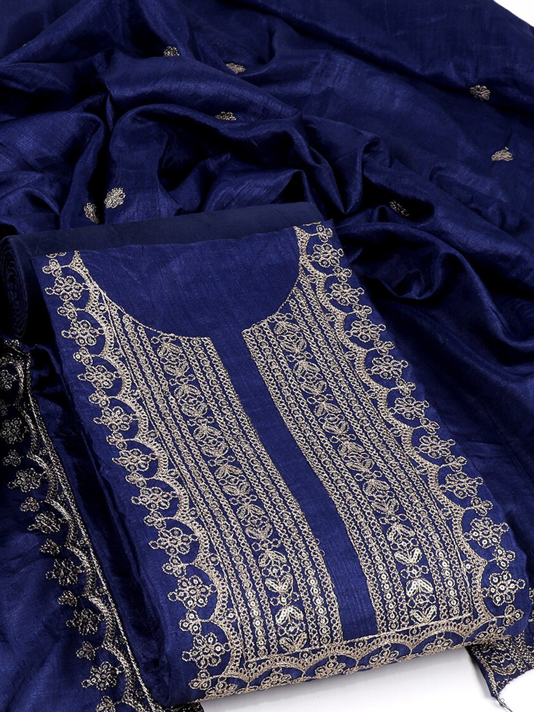 

Sun Fashion And Lifestyle Ethnic Embroidered Unstitched Dress Material, Navy blue