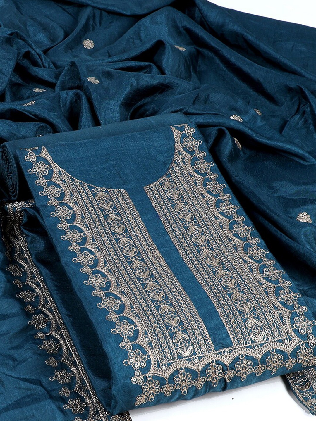 

Sun Fashion And Lifestyle Ethnic Embroidered Unstitched Dress Material, Turquoise blue