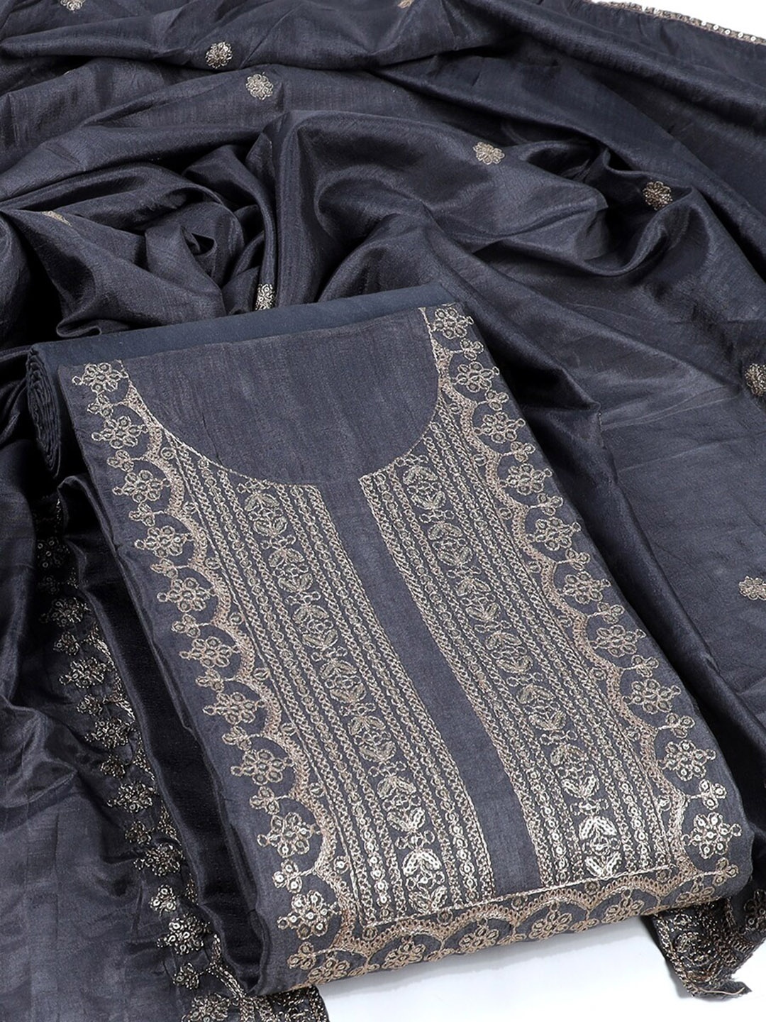 

Sun Fashion And Lifestyle Ethnic Embroidered Unstitched Dress Material, Grey