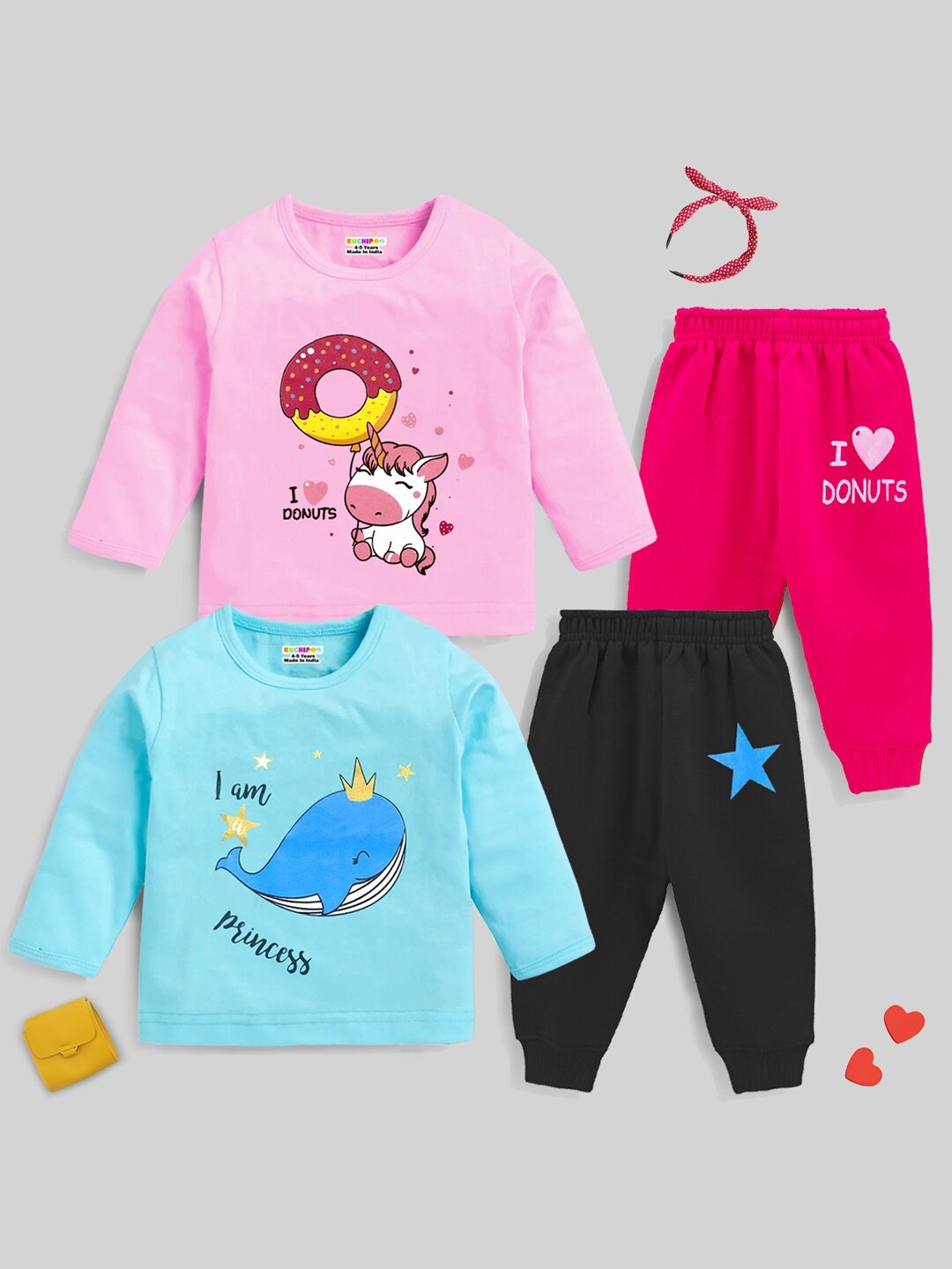 

KUCHIPOO Girls Pack Of 2 Graphic Printed Clothing Set, Pink