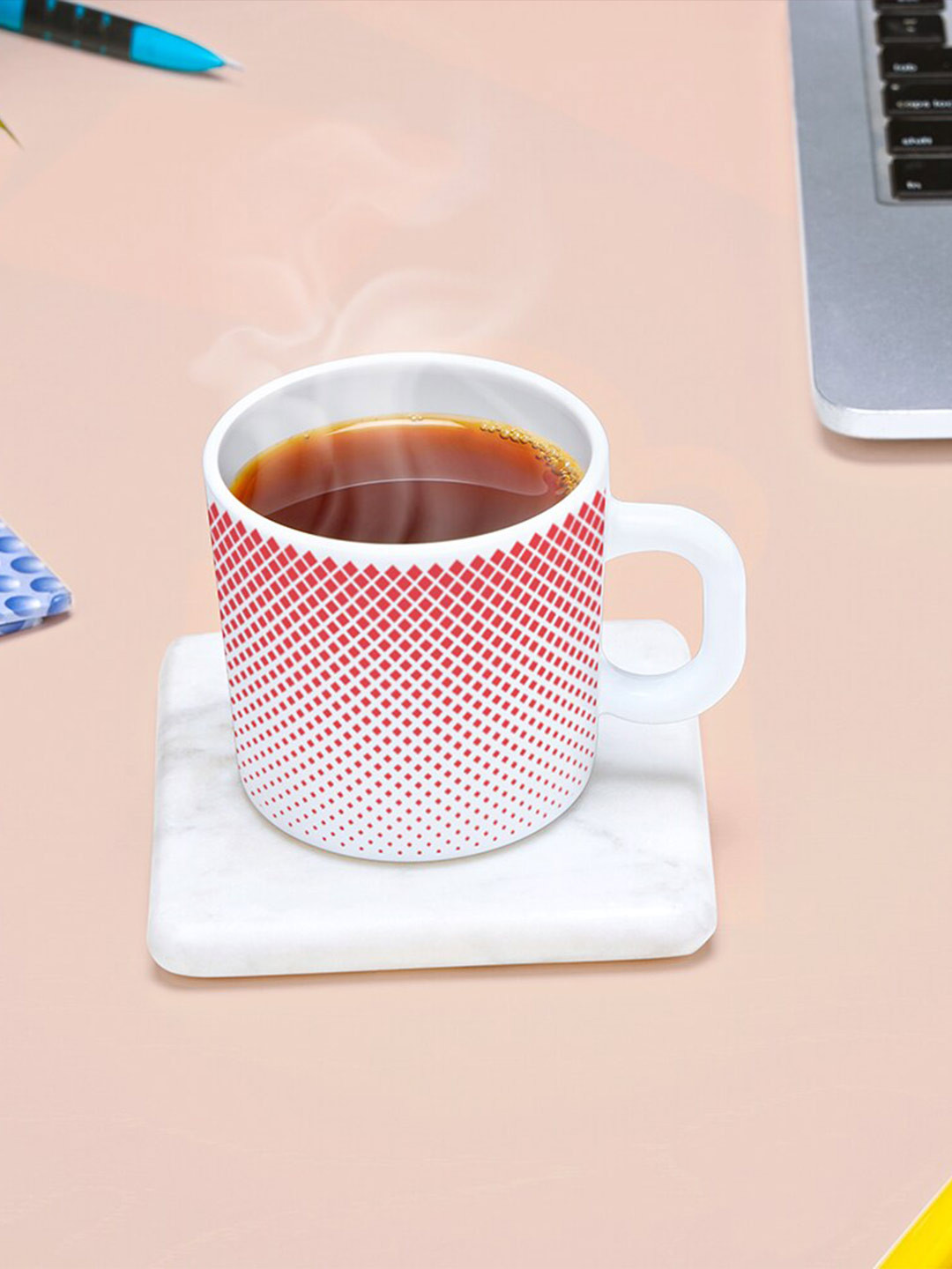

Larah by BOROSIL White & Red 12 Pcs Geometric Printed Opalware Glossy Mugs - 180 ML Each