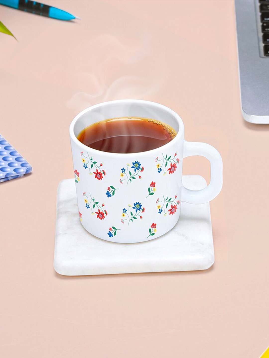

Larah by BOROSIL White & Blue 12 Pcs Floral Printed Opalware Glossy Mugs - 180 ML Each