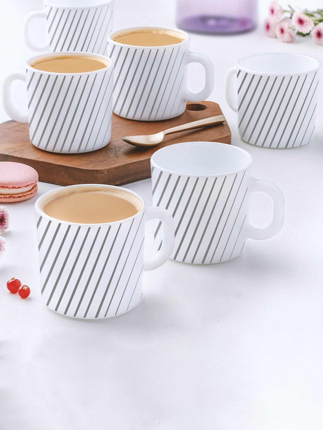 

Larah by BOROSIL White & Navy Blue 6 Pcs Printed Opalware Matte Mugs - 180 ML Each