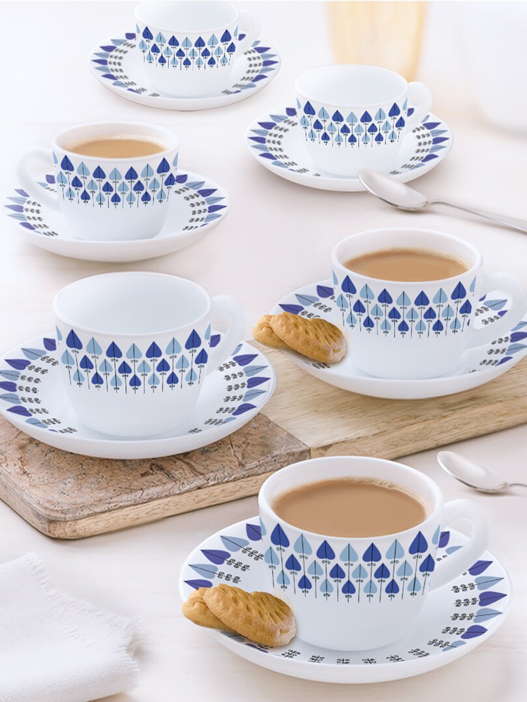 

Larah by BOROSIL White 12 Pcs Ethnic Motifs Printed Opalware Cups & Saucers-140 ML Each