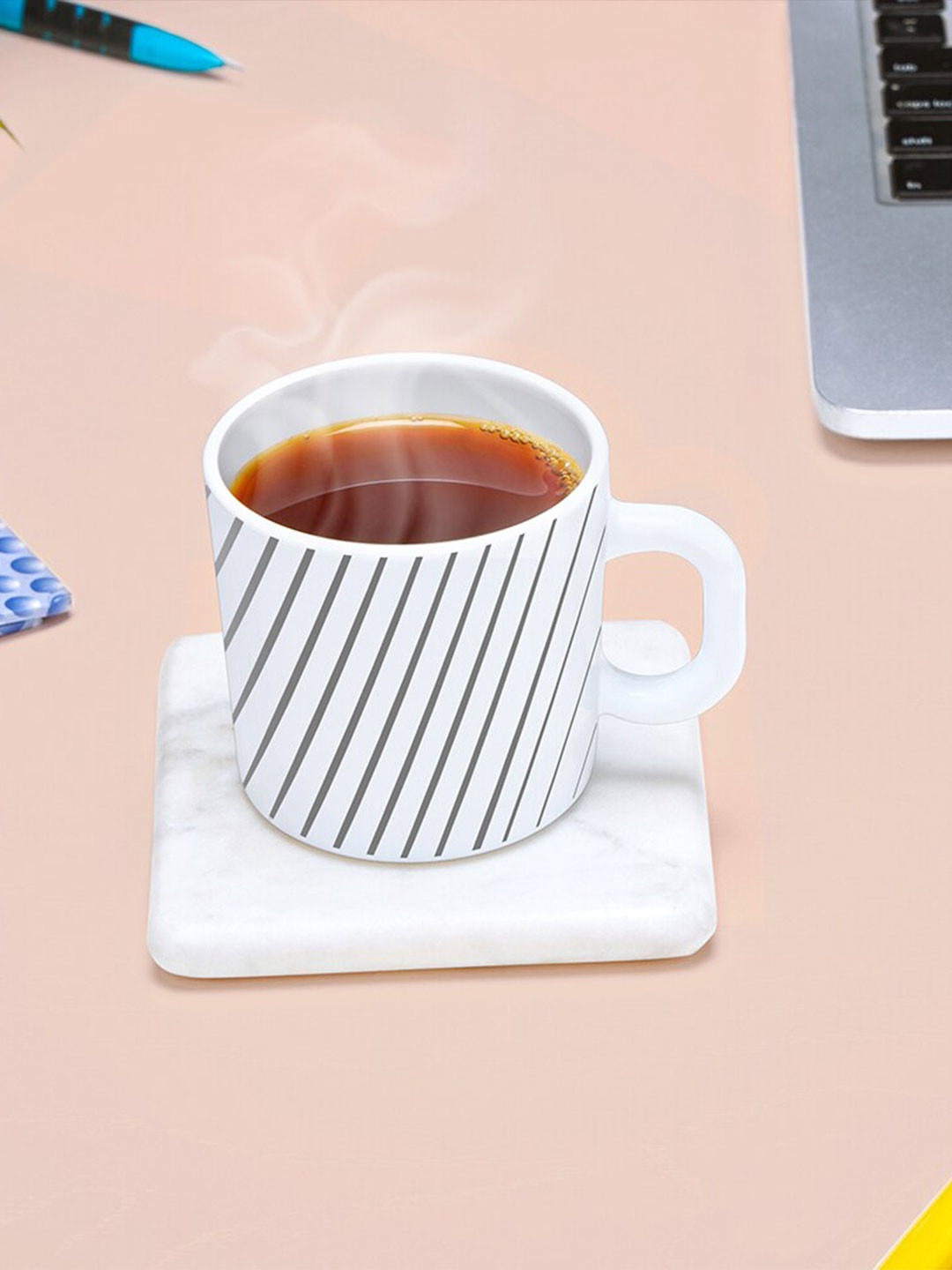 

Larah by BOROSIL Silver Ray White & Grey 12 Pieces Printed Opalware Matte Mugs 180 ml Each