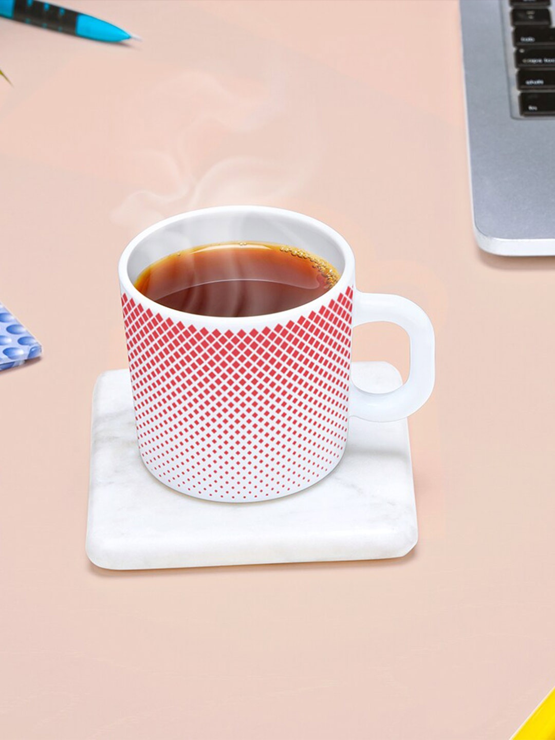 

Larah by BOROSIL Ruby Pixel White & Red 6 Pieces Printed Opalware Glossy Mugs 180 ml Each