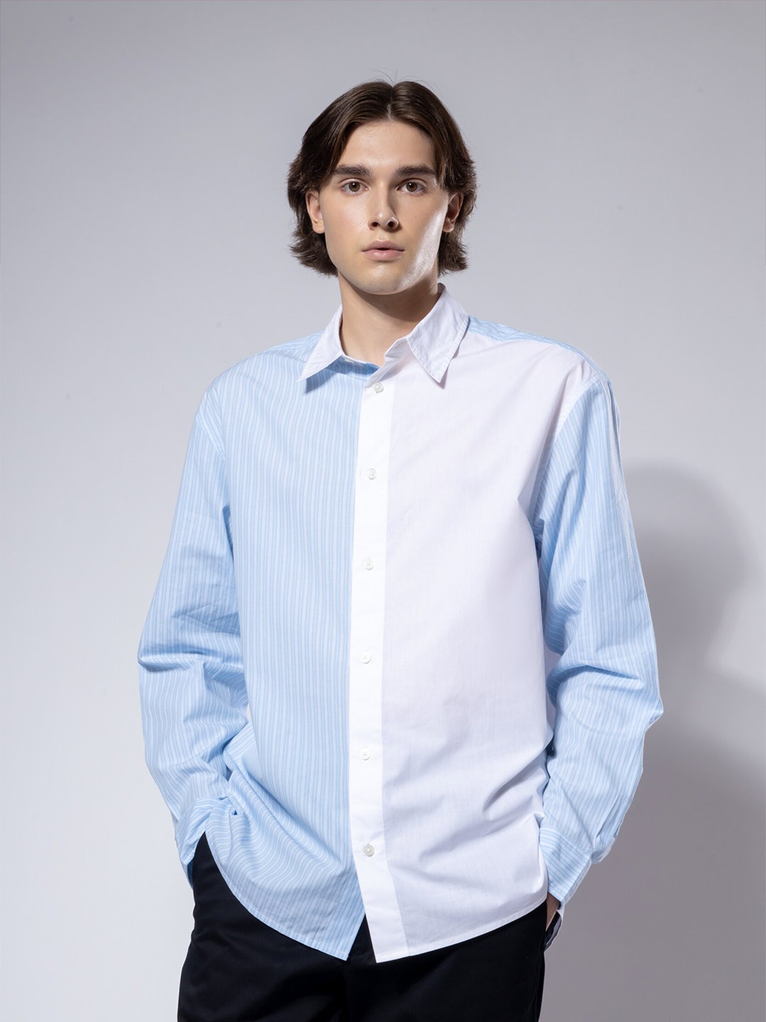

H&M Long Sleeve Colour Blocked Shirt, Blue