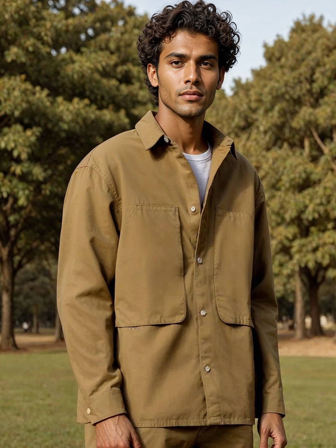 

H&M Relaxed Fit Cargo Pocket Shacket, Green
