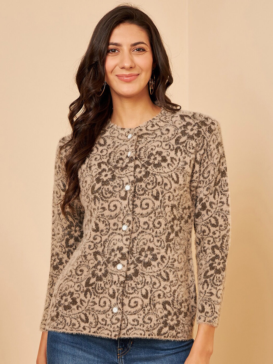 

Modeve Floral Self Design Acrylic Cardigan, Beige