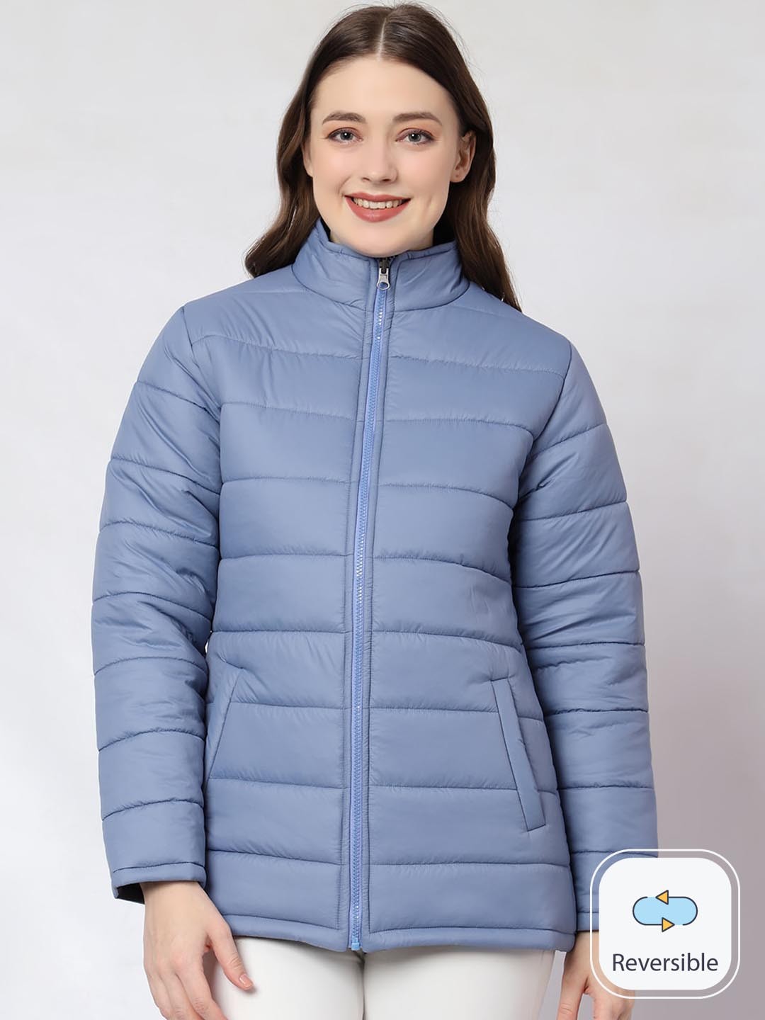 

CL SPORT Women Blue Reversible Longline Puffer Jacket