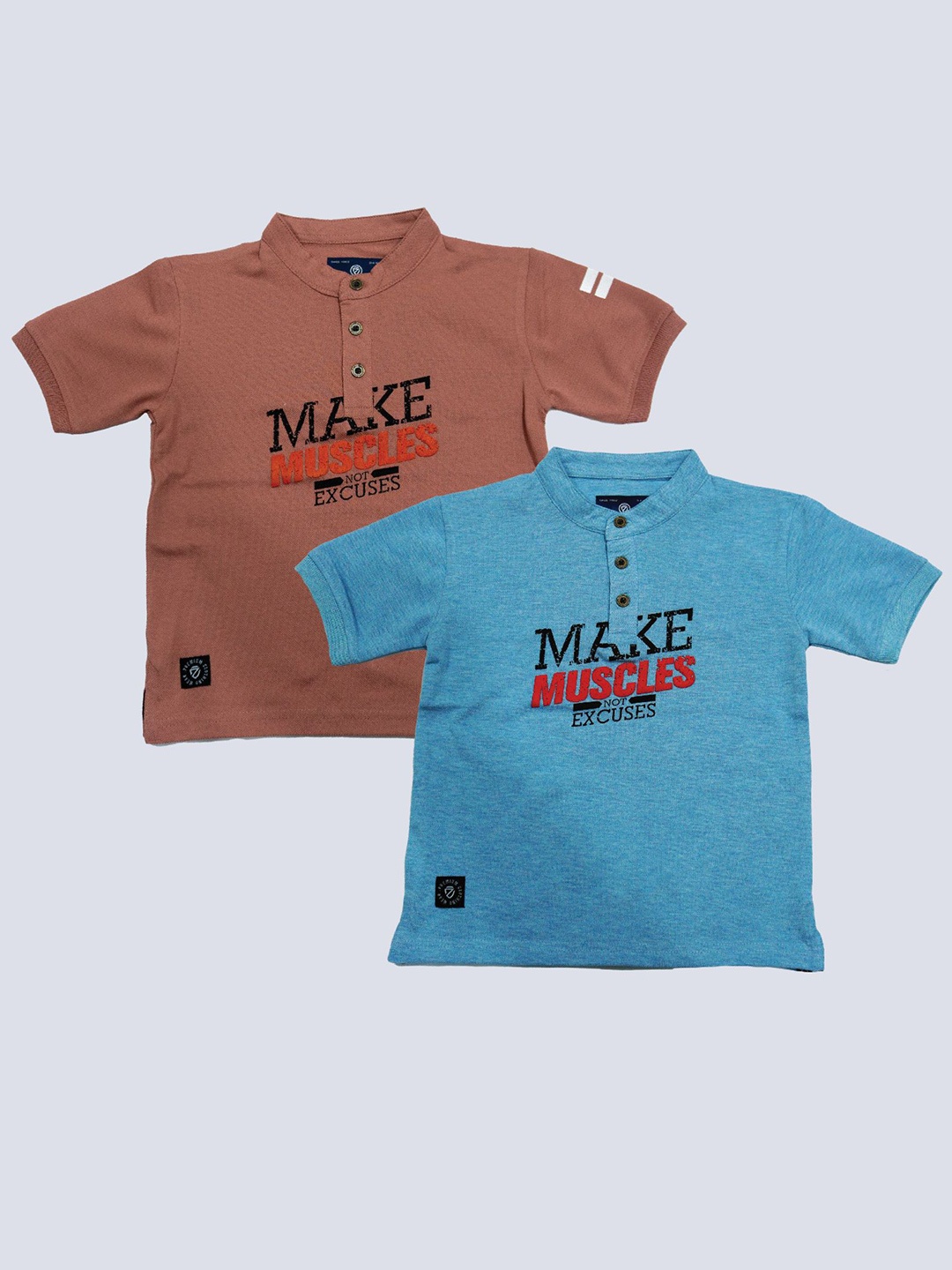 

BAESD Boys Pack Of 2 Printed Henley Neck Typography Printed Cotton T-shirt, Blue