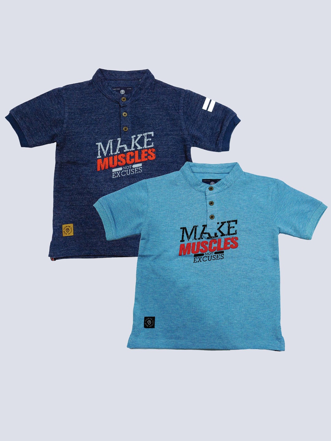 

BAESD Boys Pack Of 2 Typography Printed Henley Neck Cotton T-shirt, Navy blue