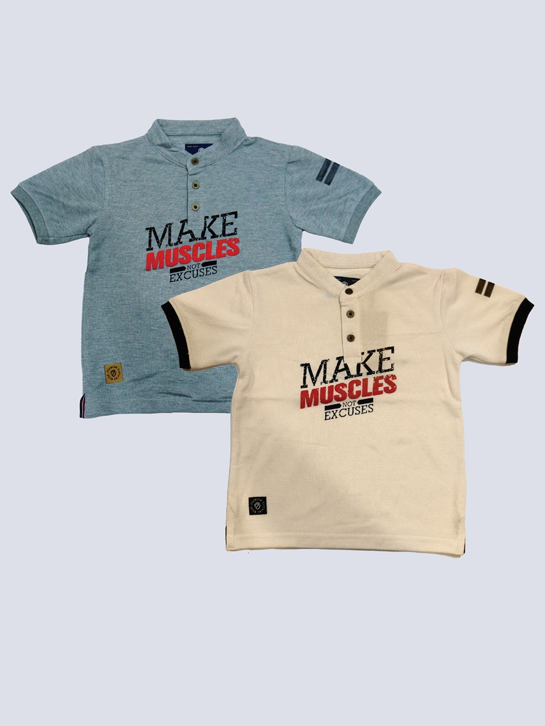 

BAESD Boys Pack Of 2 Typography Printed Henley Neck Cotton T-shirt, Grey