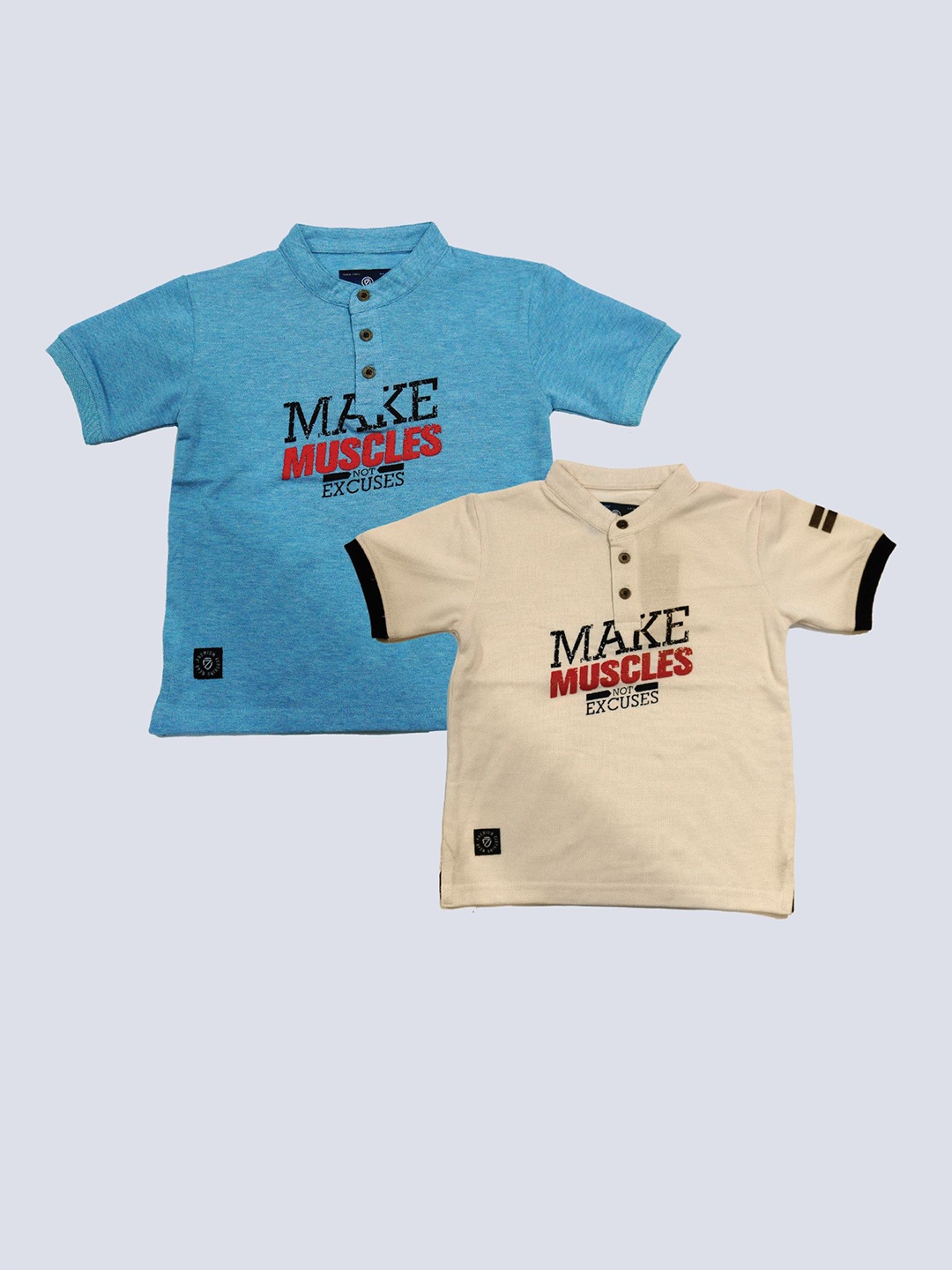 

BAESD Boys Pack Of 2 Typography Printed Henley Neck Cotton T-shirt, Blue