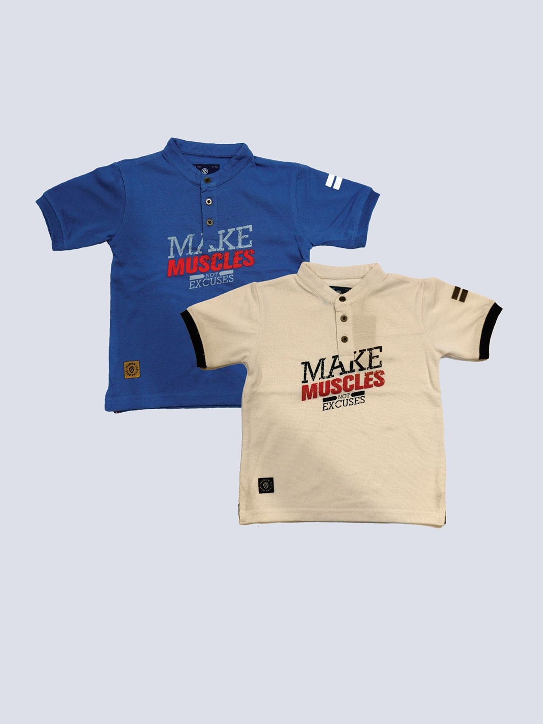 

BAESD Boys Pack Of 2 Typography Printed Henley Neck Cotton T-shirt, Blue