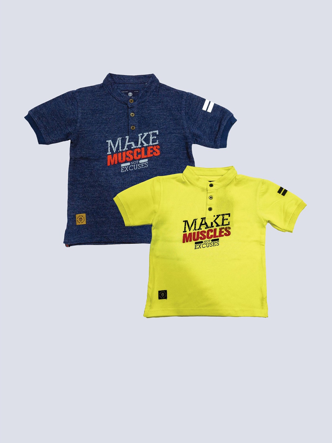 

BAESD Boys Pack Of 2 Typography Printed Henley Neck Cotton T-shirt, Navy blue
