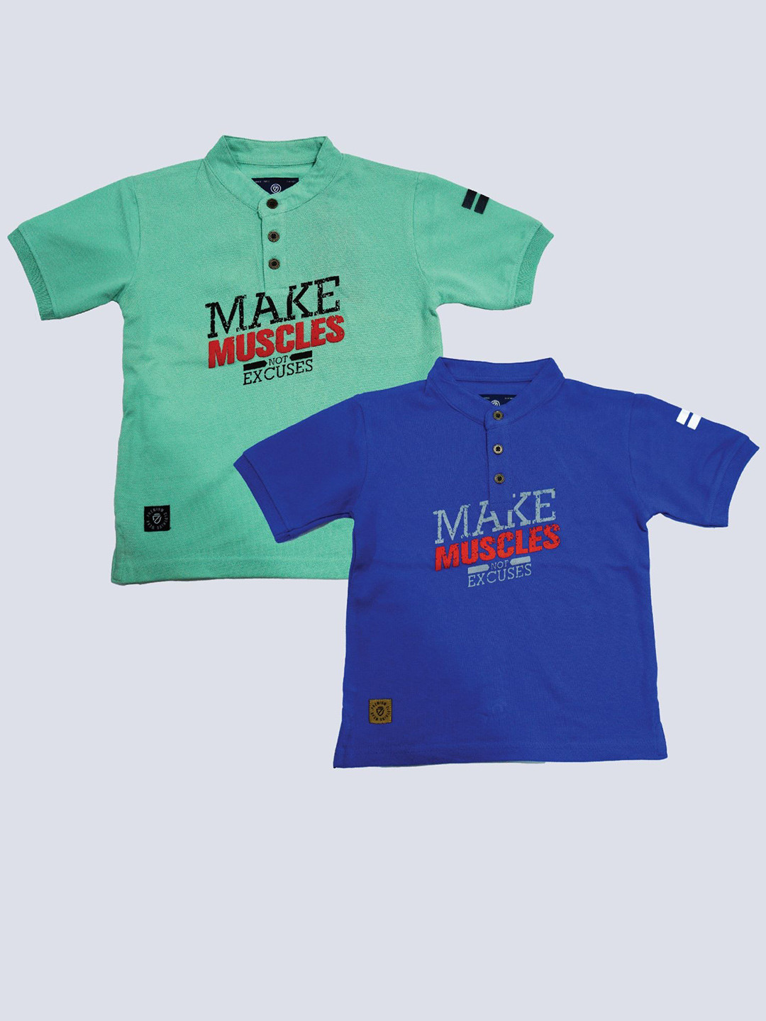 

BAESD Boys Pack Of 2 Typography Printed Henley Neck Cotton T-shirt, Green