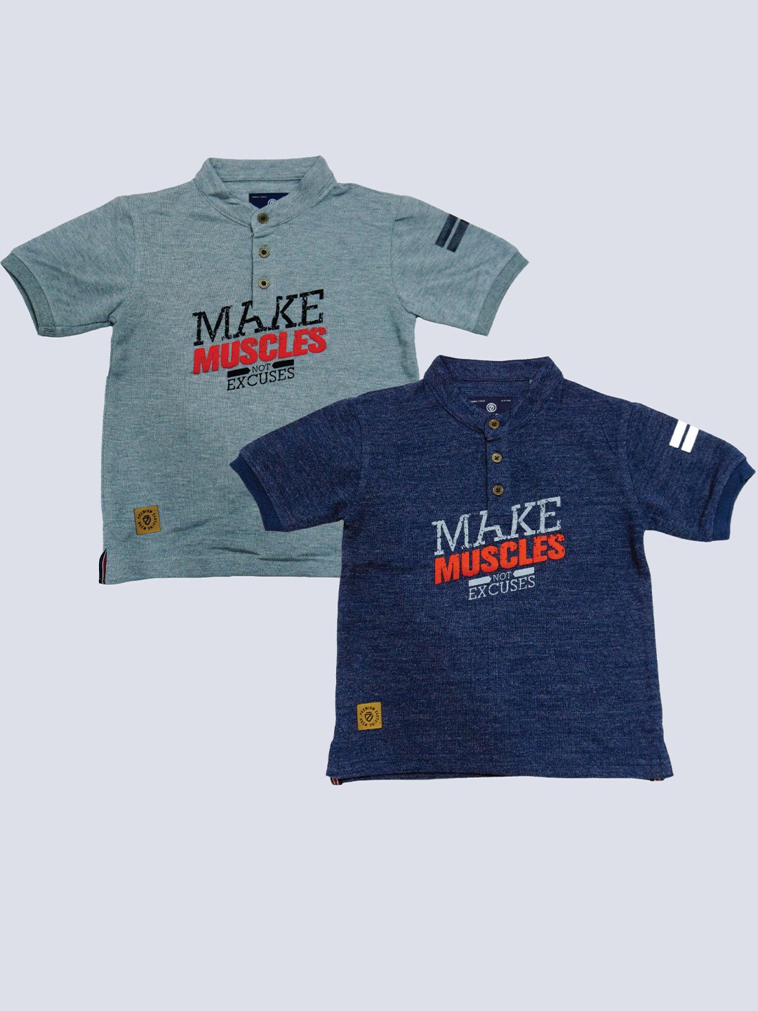 

BAESD Boys Pack Of 2 Typography Printed Henley Neck Cotton T-shirt, Blue