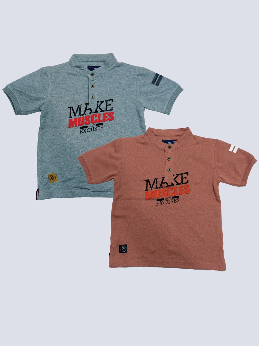 

BAESD Boys Pack Of 2 Typography Printed Henley Neck Cotton T-shirt, Grey