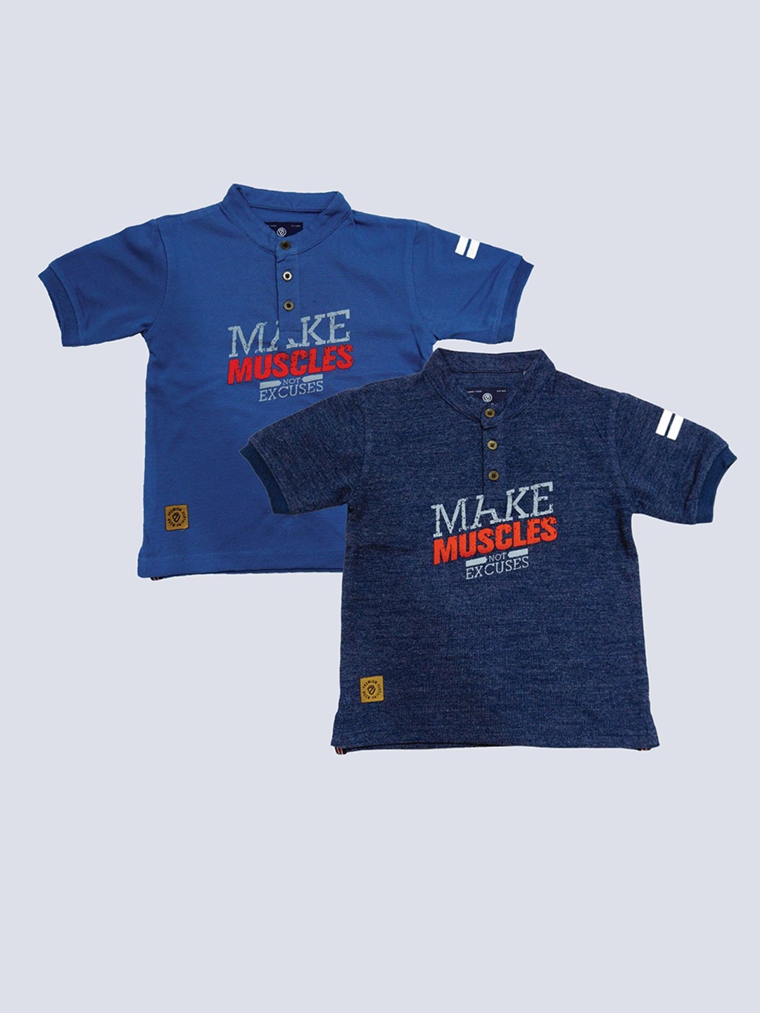

BAESD Boys Pack Of 2 Typography Printed Henley Neck Cotton T-shirt, Navy blue