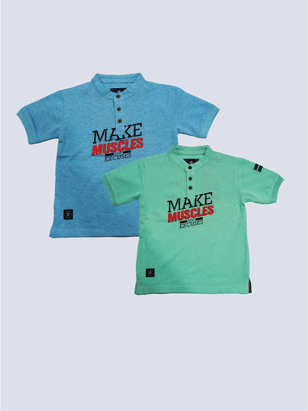 

BAESD Boys Pack Of 2 Typography Printed Henley Neck Cotton T-shirt, Green