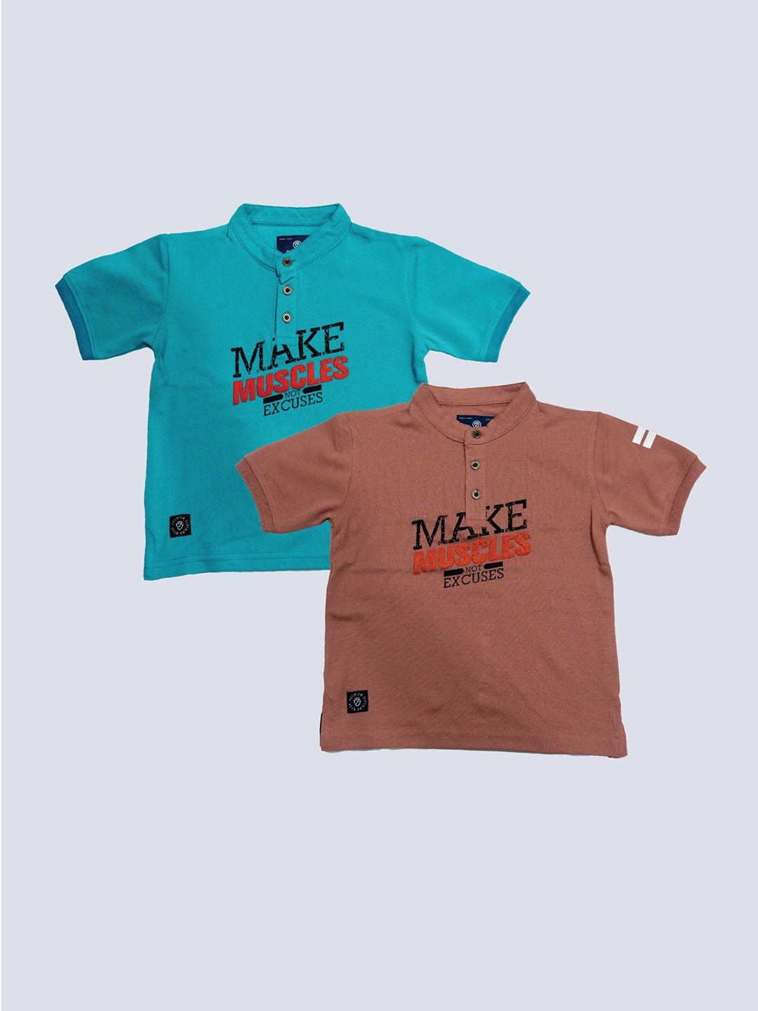 

BAESD Boys Pack Of 2 Typography Printed Henley Neck Cotton T-shirt, Brown