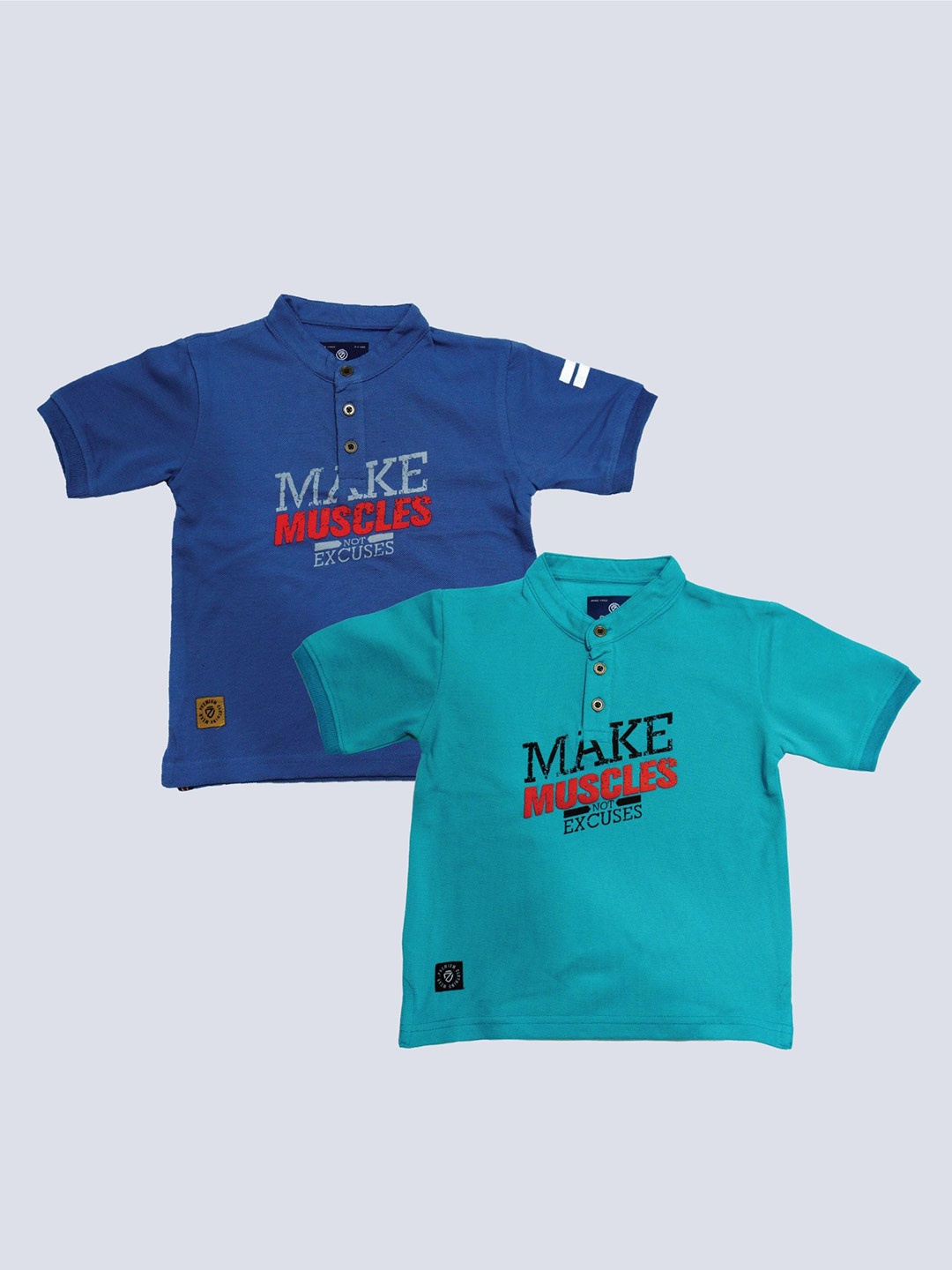 

BAESD Boys Pack Of 2 Typography Printed Henley Neck Cotton T-shirt, Blue