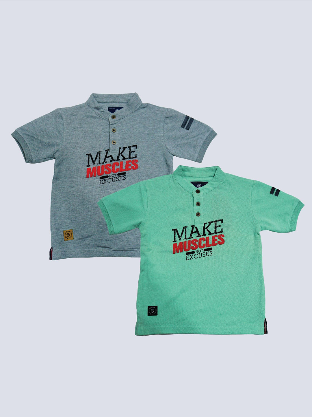 

BAESD Boys Pack Of 2 Typography Printed Henley Neck Cotton T-shirt, Grey