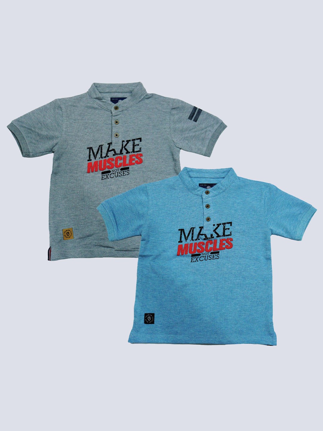 

BAESD Boys Pack Of 2 Typography Henley Neck Short Sleeves Cotton T-shirt, Grey