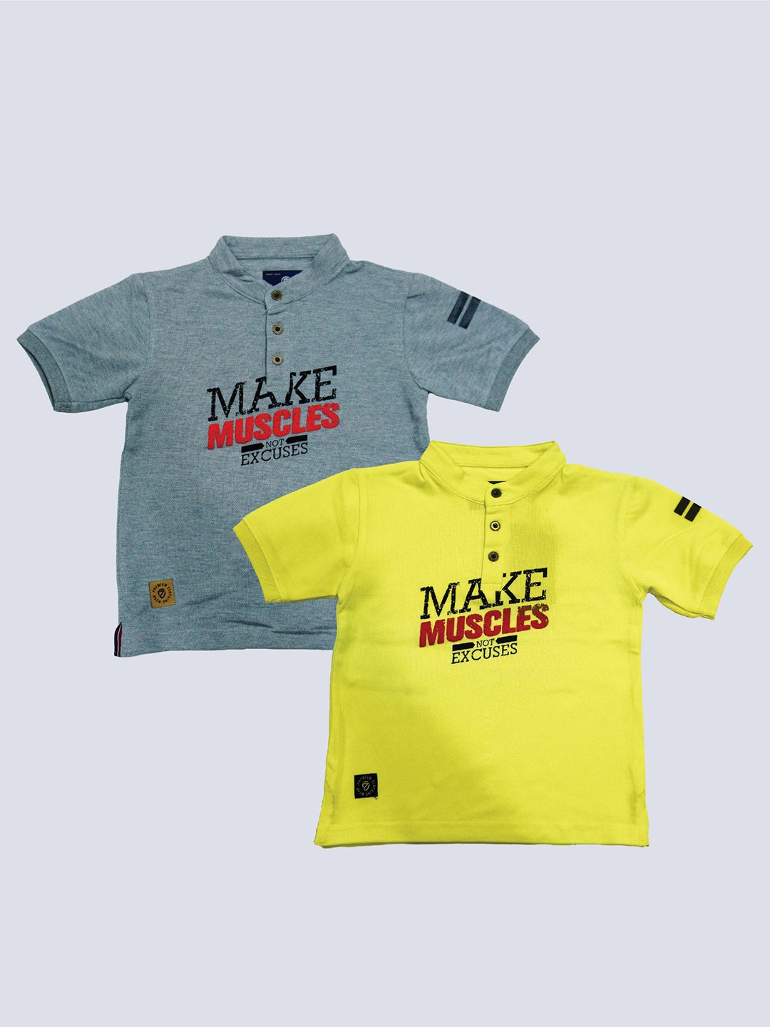 

BAESD Boys Pack Of 2 Typography Printed Henley Neck Cotton T-shirt, Grey