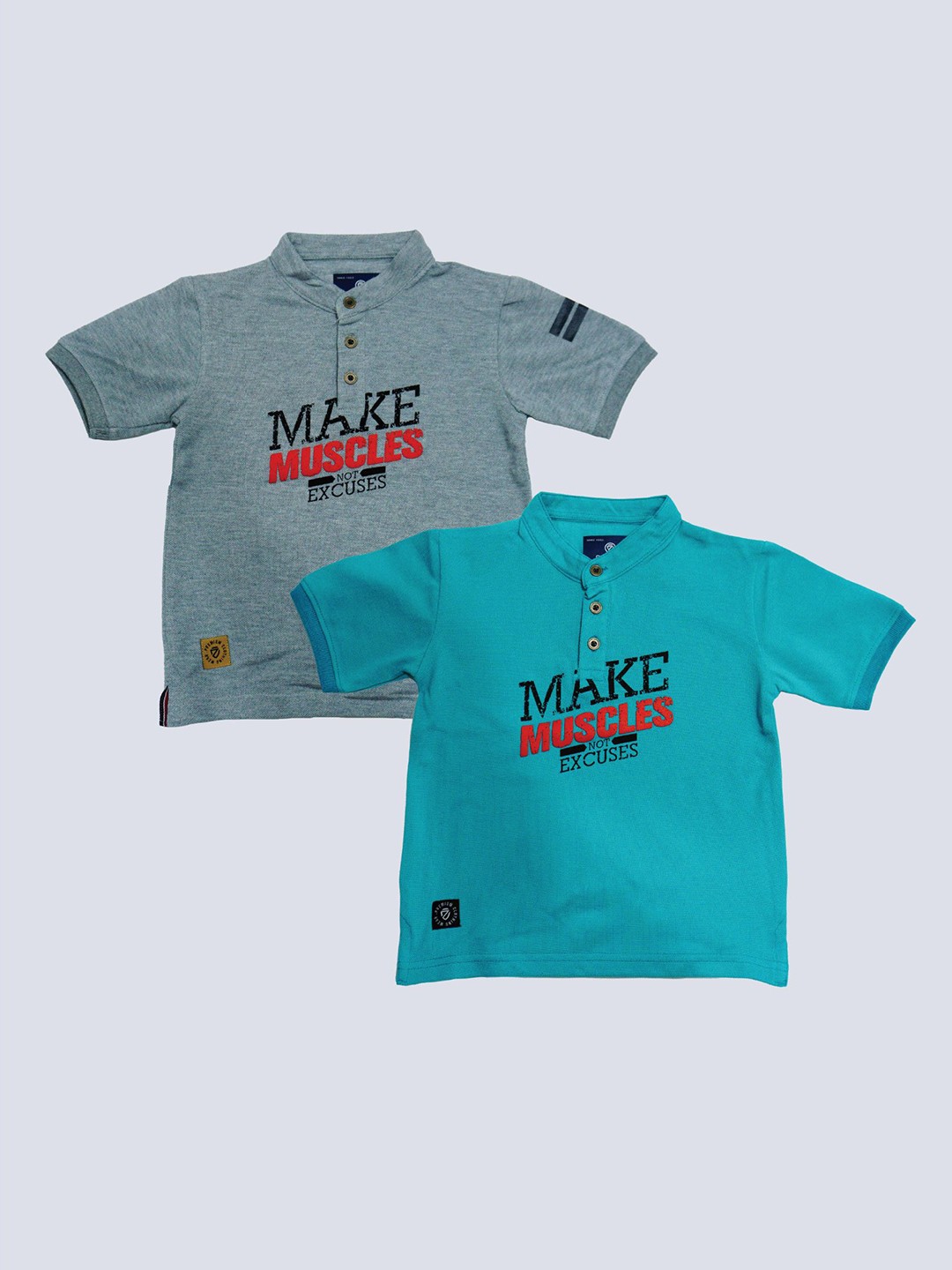

BAESD Boys Pack Of 2 Typography Band Collar Short Sleeves Cotton T-shirt, Grey