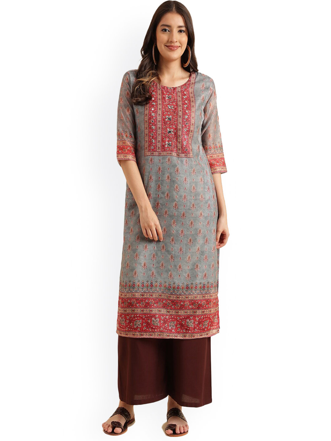 

KALINI Women Grey Ethnic Motifs Printed Kurta