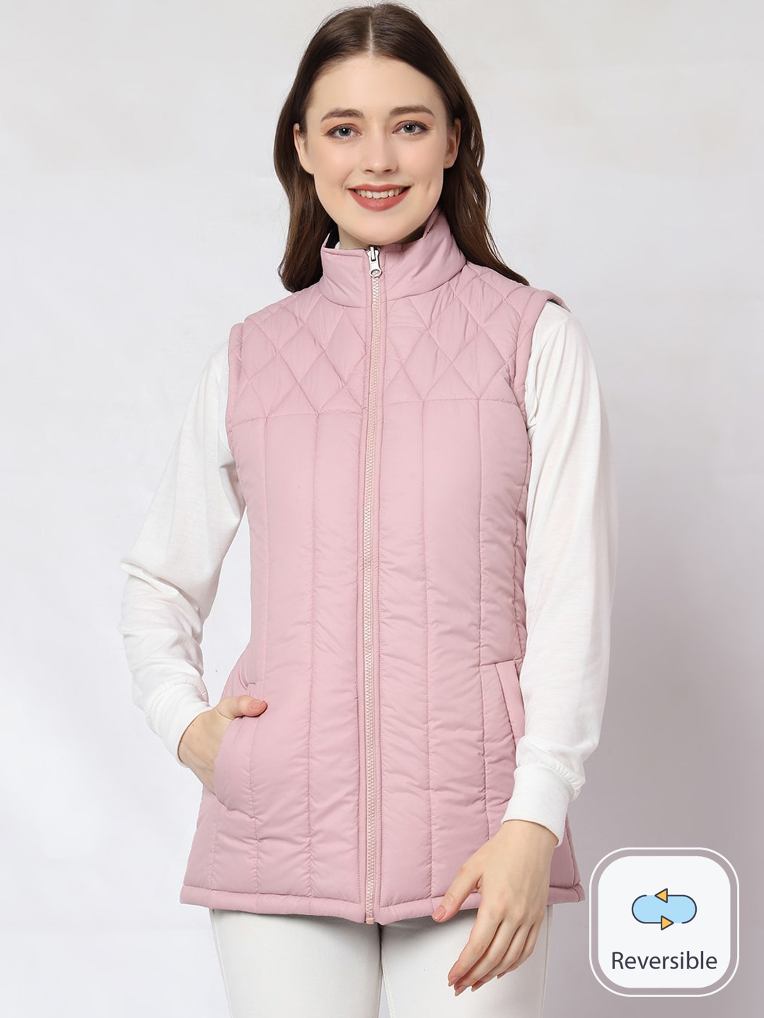 

CL SPORT Reversible Longline Quilted Jacket, Pink