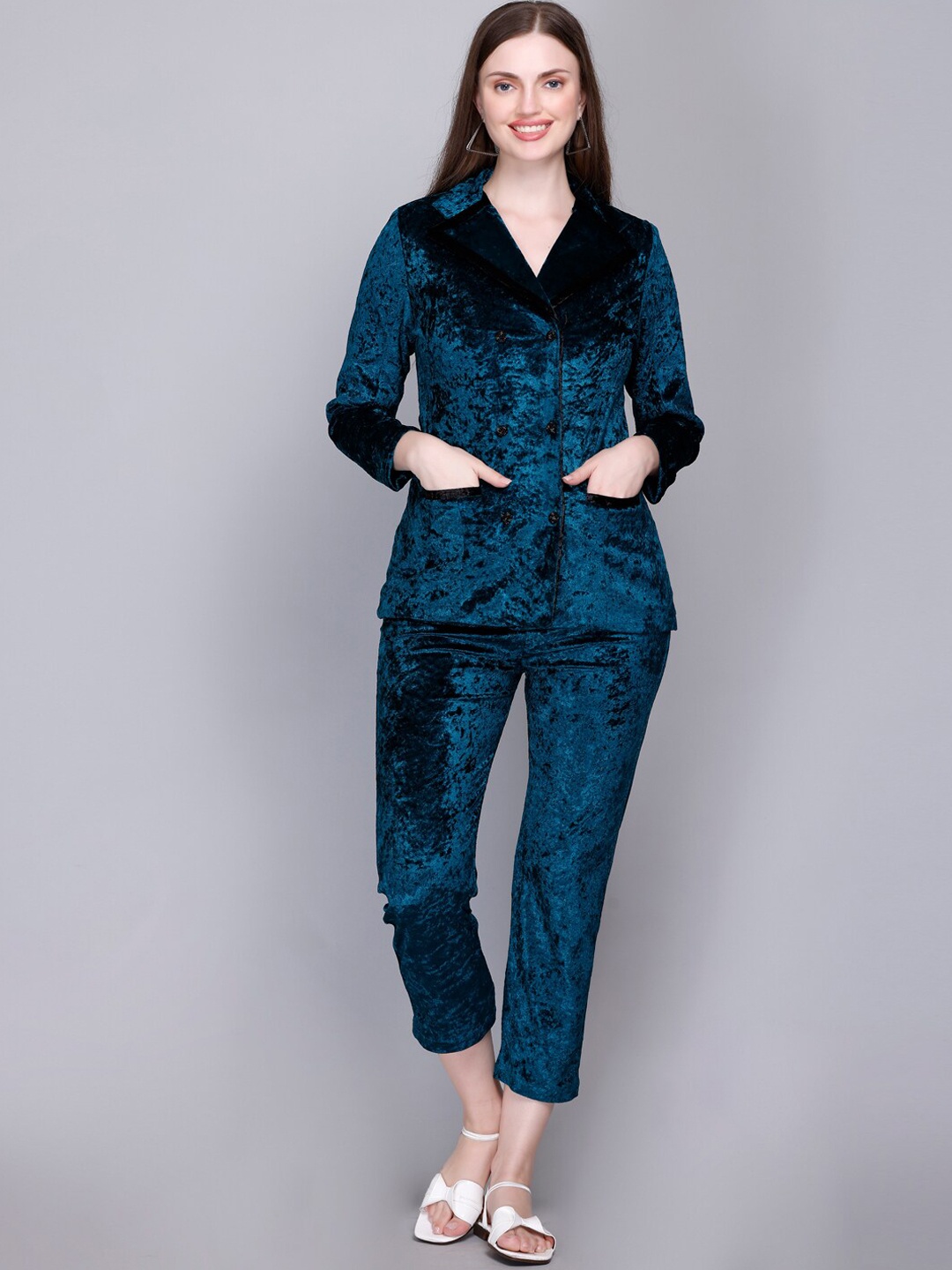 

VELVTINE Pure Woollen Top With Trouser, Blue