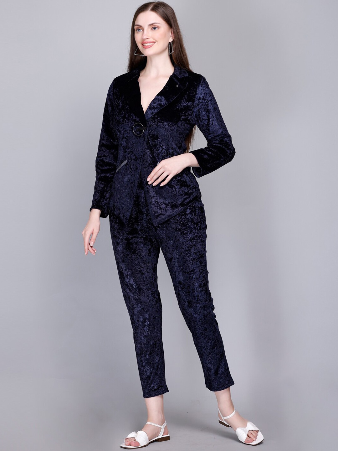 

VELVTINE Pure Woollen Co-Ord Set, Navy blue