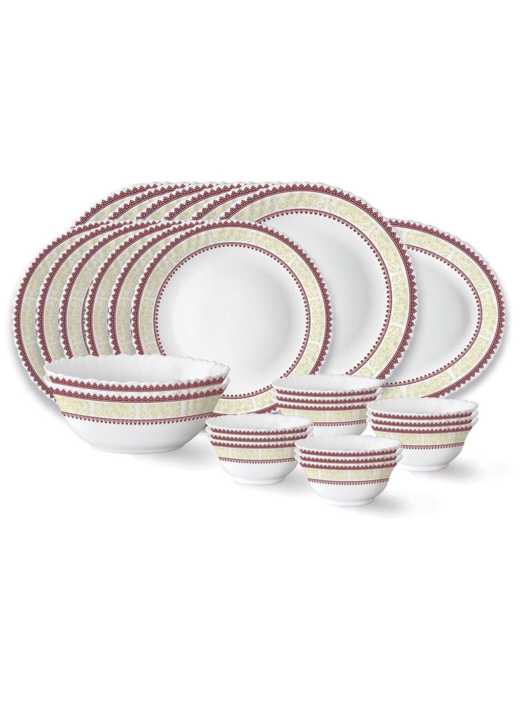 

Larah by BOROSIL Fluted White & Purple 27 Pieces Printed Opalware Matte Dinner Set