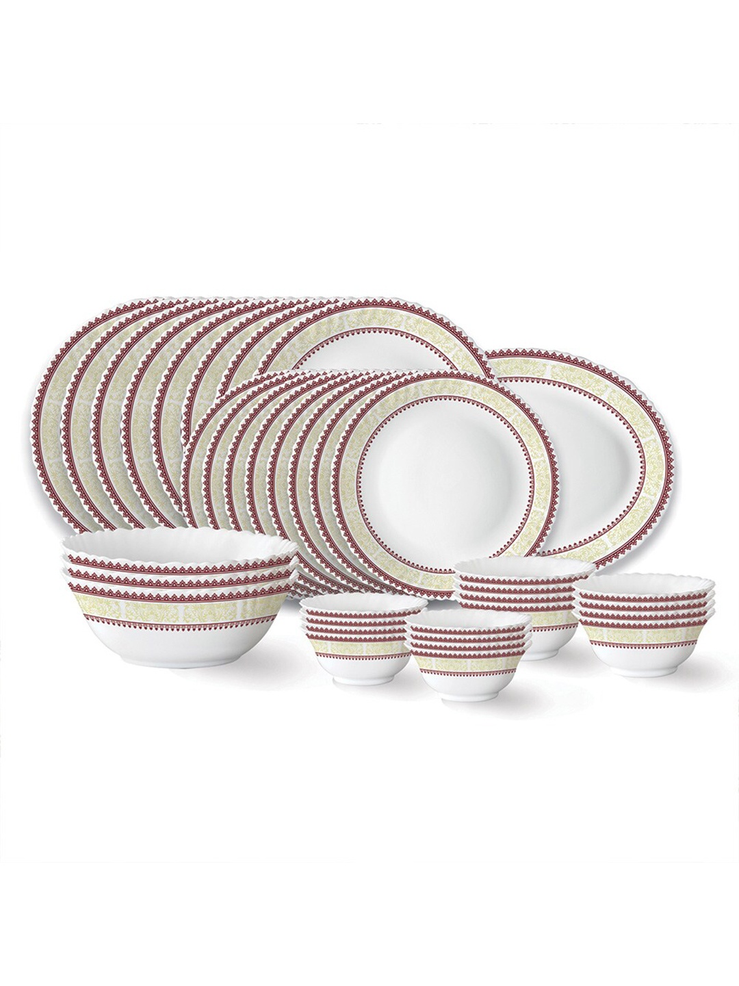 

Larah by BOROSIL Fluted White 36 Pieces Ethnic Motifs Printed Opalware Glossy Dinner Set