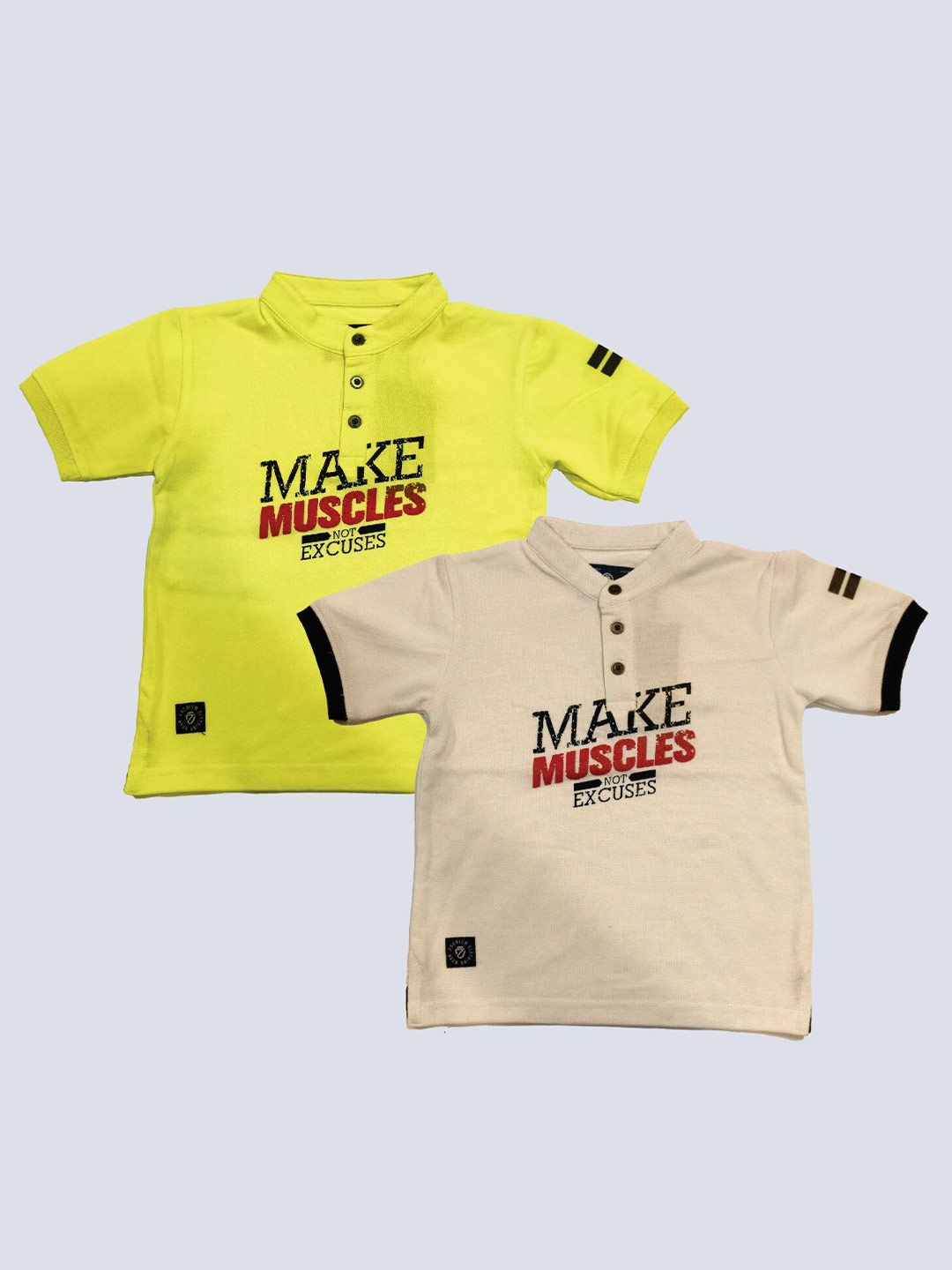 

BAESD Boys Pack of 2 Typography Printed Henley Neck Cotton T-shirt, Yellow