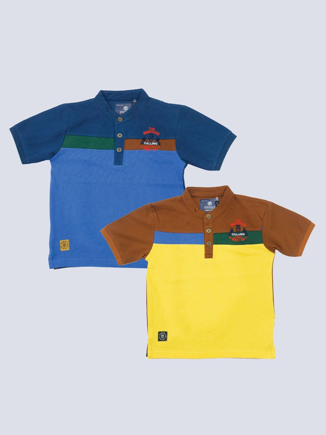 

BAESD Boys Pack of 2 Colourblocked Henley Neck Cotton T-shirt, Blue