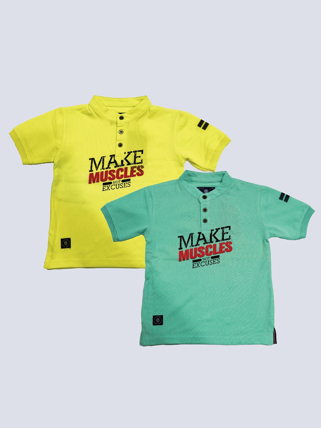 

BAESD Boys Pack of 2 Typography Printed Henley Neck Cotton T-shirt, Yellow