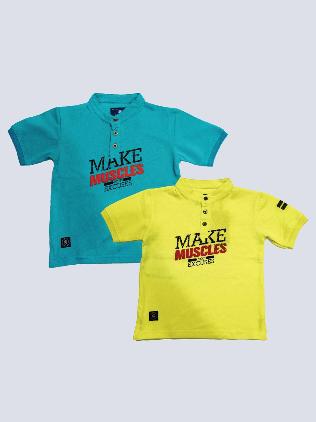 

BAESD Boys Pack of 2 Typography Printed Henley Neck Cotton T-shirt, Blue