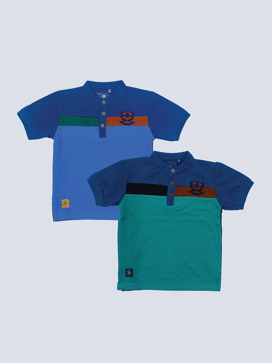 

BAESD Boys Pack of 2 Colourblocked Henley Neck Cotton T-shirt, Blue