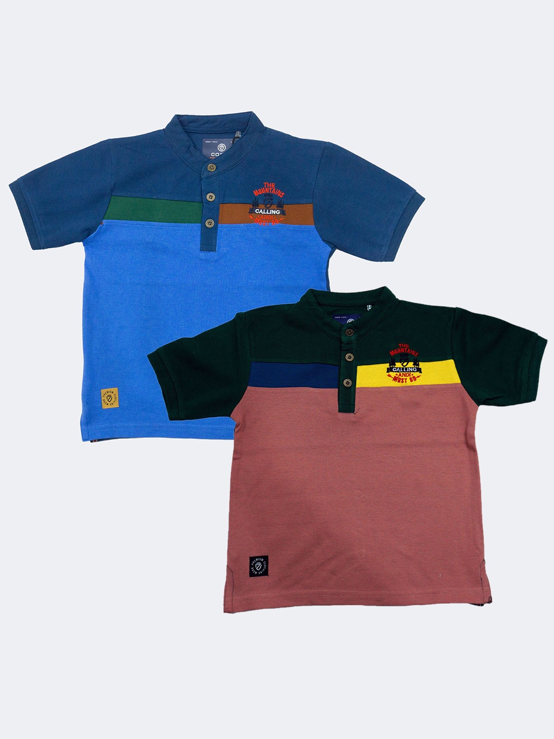 

BAESD Boys Pack Of 2 Colourblocked Polo Collar Cotton T-shirt, Blue
