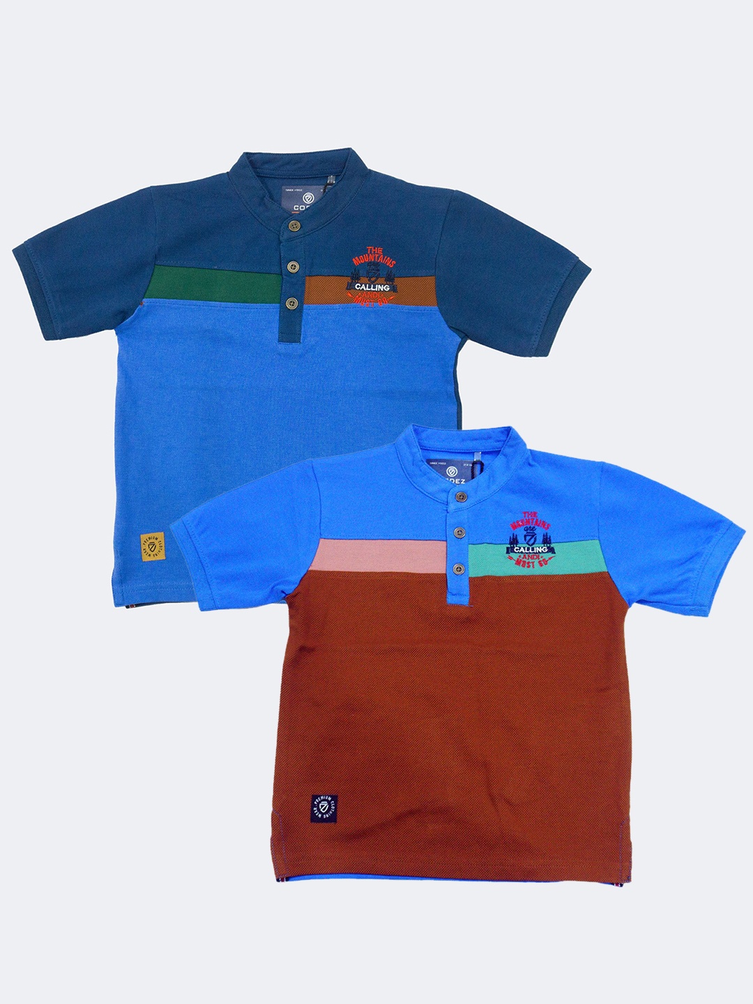 

BAESD Boys Pack Of 2 Colourblocked Polo Collar Cotton T-shirt, Blue