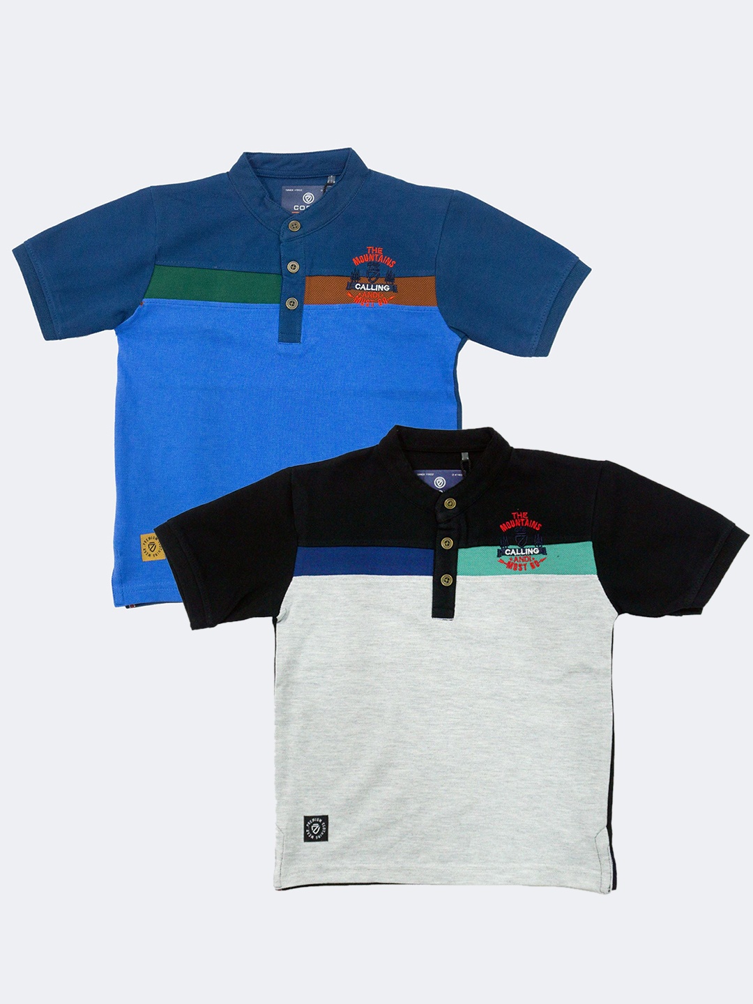

BAESD Boys Pack Of 2 Colourblocked Polo Collar Cotton T-shirt, Blue