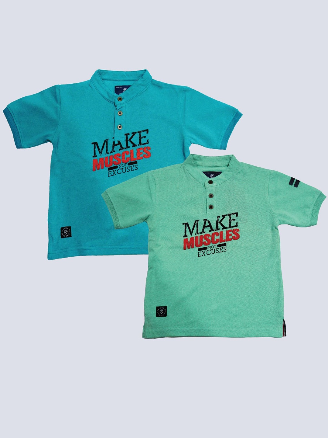 

BAESD Boys Pack Of 2 Typography Polo Collar Cotton T-shirt, Teal