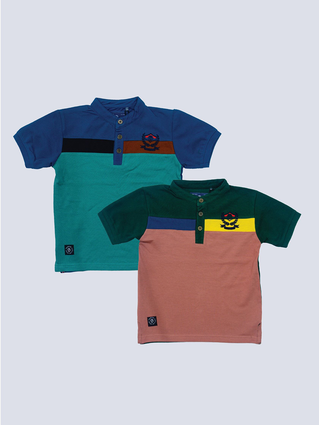 

BAESD Boys Pack Of 2 Printed Henley Neck Colourblocked Cotton T-shirt, Green