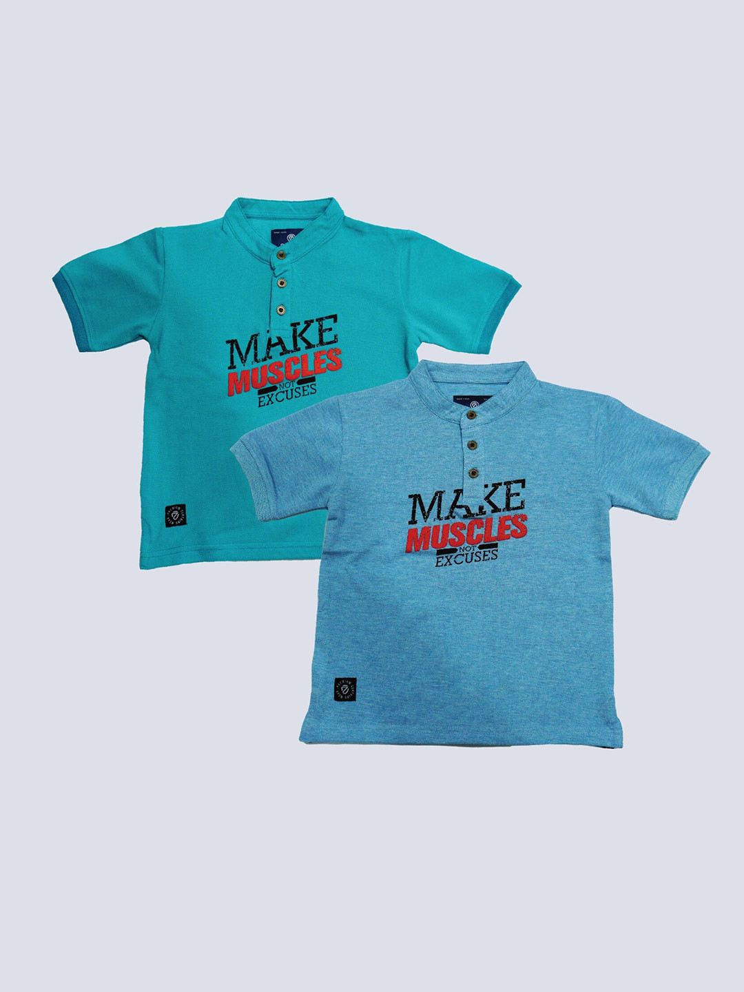 

BAESD Boys Pack Of 2 Printed Henley Neck Typography Printed Cotton T-shirt, Blue
